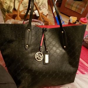 Bebe tote, brown and burgundy bags